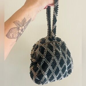 Vtg 1960s Lumured Corde Bead Sequin Cocktail Bridal Art Deco holiday Purse